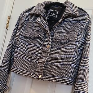 Black & White Plaid Cropped Jacket